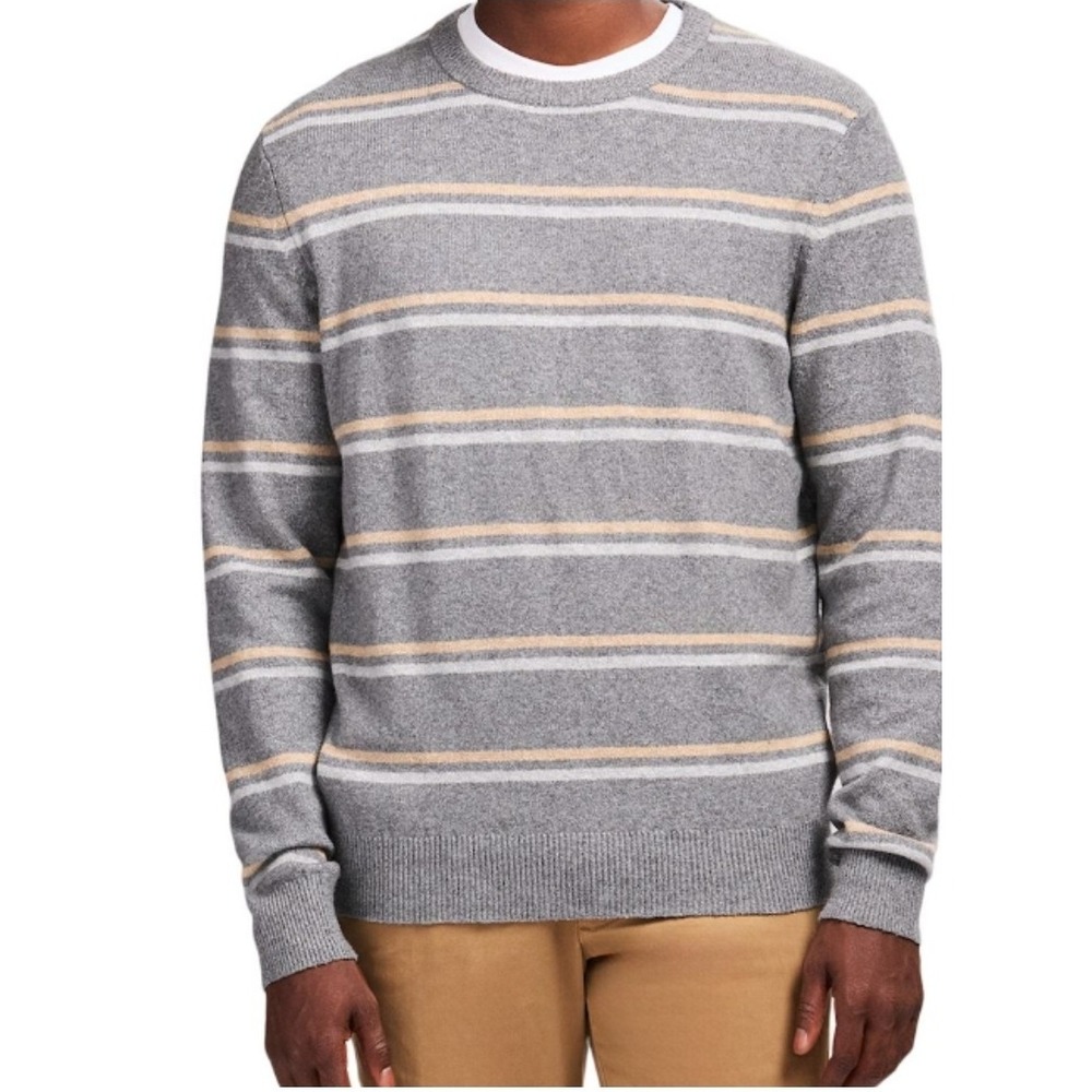Izod Men Preppy Academia Cabincore Gray Stripe Soft Yarn Crewneck Sweater XL
